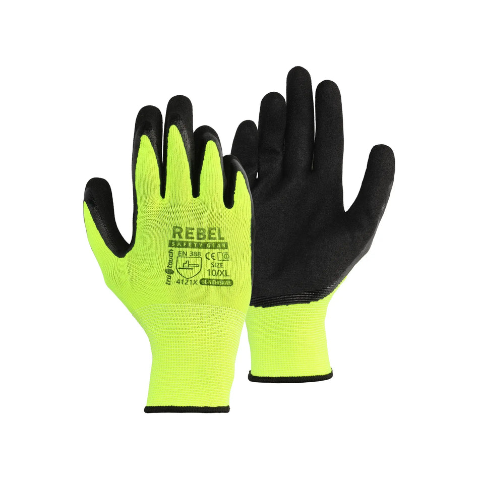 REBEL Tru Touch Hi Viz Sandy Nitrile Gloves - Pack of 12