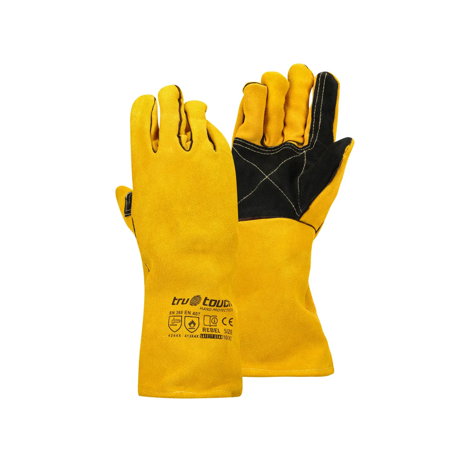 REBEL Tru Touch Yellow Lined Welders Superior Elbow Length Gloves - Pack of 12