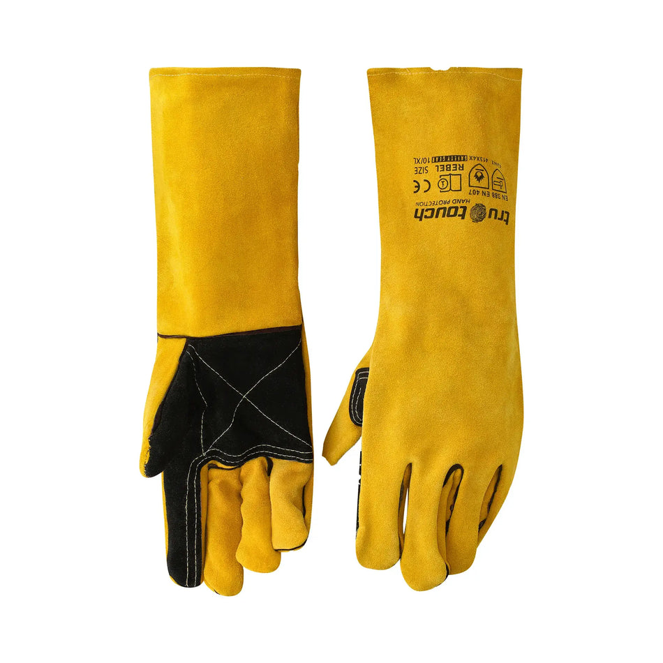 REBEL Tru Touch Yellow Lined Welders Superior Elbow Length Gloves - Pack of 12