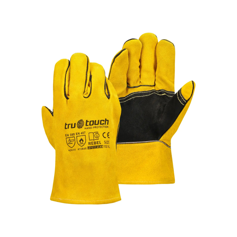 REBEL Tru Touch Yellow Lined Welders Superior Wrist Length Gloves - Pack of 12