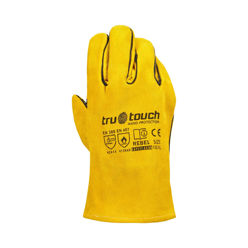 REBEL Tru Touch Yellow Lined Welders Superior Wrist Length Gloves - Pack of 12