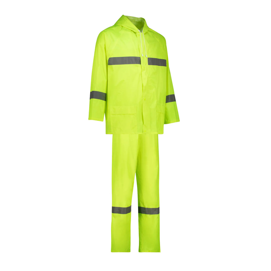 REBEL AquaSkin Rubberised Hi Viz Reflective Lime Rainsuit