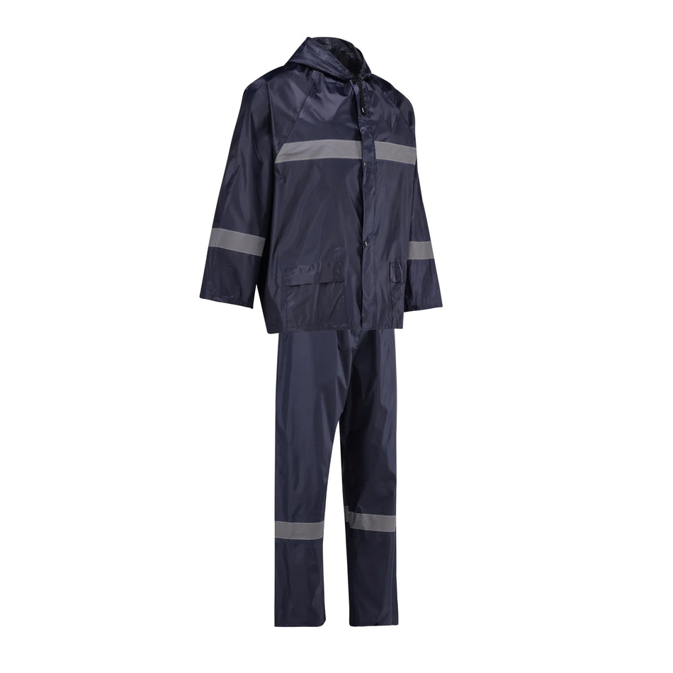 REBEL AquaSkin Rubberised Hi Viz Reflective Navy Rainsuit