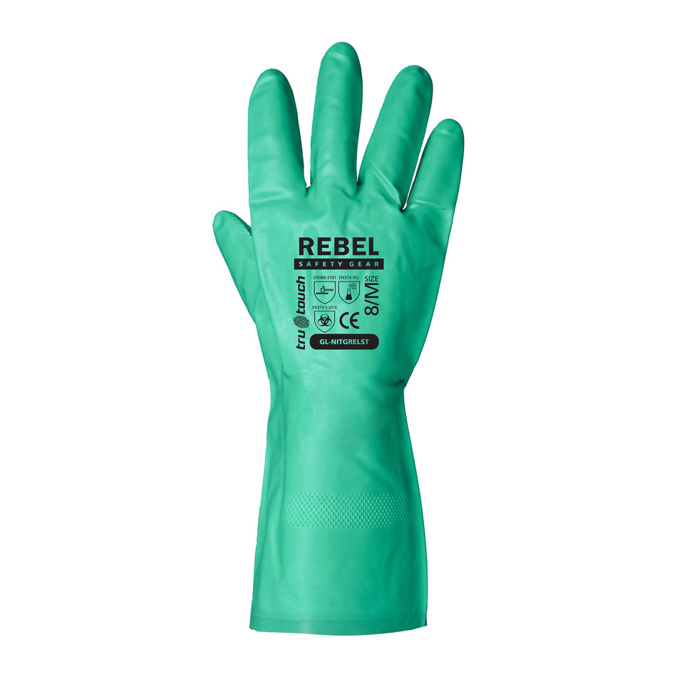 REBEL Tru Touch Green Nitrile Chemical Gloves - Pack of 12