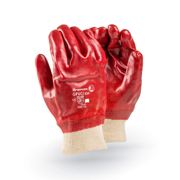 STANDARD WEIGHT RED PVC COATED GLOVES, INTERLOCK LINED