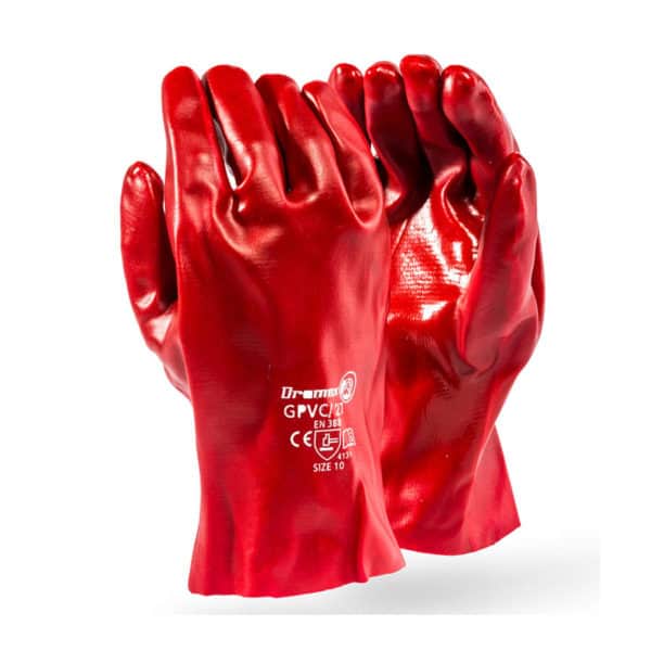STANDARD WEIGHT RED PVC COATED GLOVES, INTERLOCK LINED