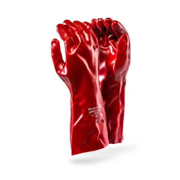 STANDARD WEIGHT RED PVC COATED GLOVES, INTERLOCK LINED